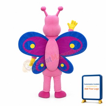 Pink Butterfly With Blue Wings Mascot Costume
