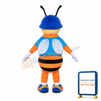 Hard-working Bee With Blue Helmet Mascot Costume