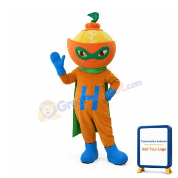Pumpkin Superman With Green Cloak Mascot Costume