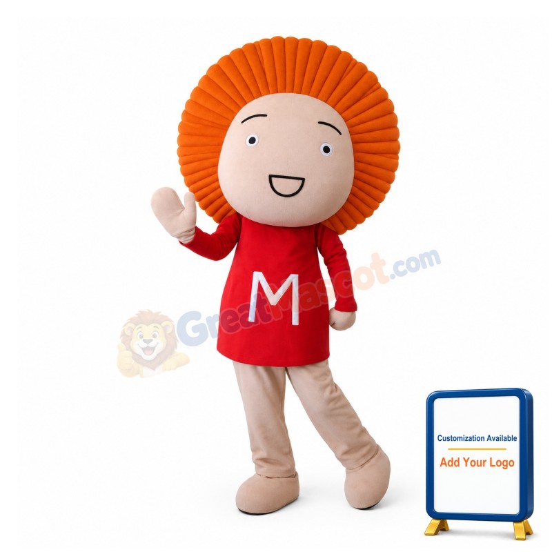 Orange Hair Child With Red M Shirt Mascot Costume