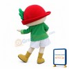 Smiling Doll Wearing Red Bowler Hat Mascot Costume