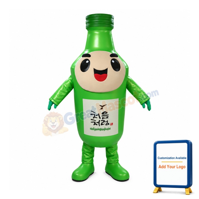 Green Cartoon Sake Bottle Mascot Costume