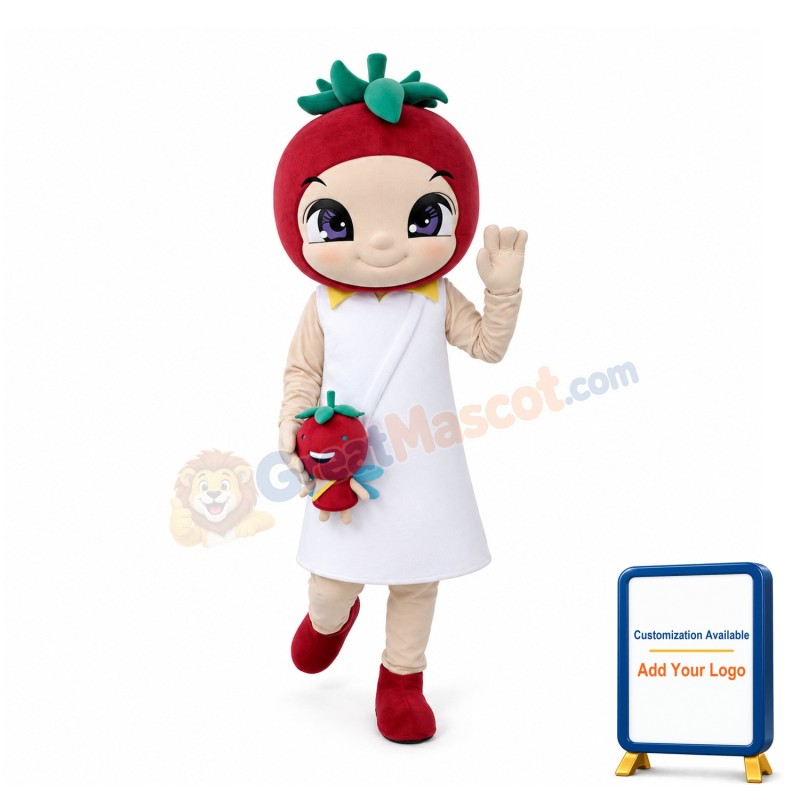 Wearing White Dress Tomato Girl Mascot Costume