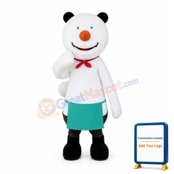 Happy White Bear With Green Apron Mascot Costume
