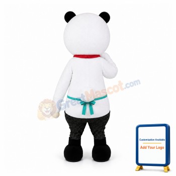 Happy White Bear With Green Apron Mascot Costume