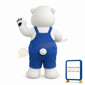 Fat White Bear With Overalls Mascot Costume