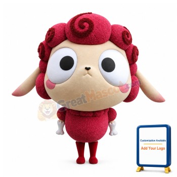 Big Head Red Fur Sheep Mascot Costume