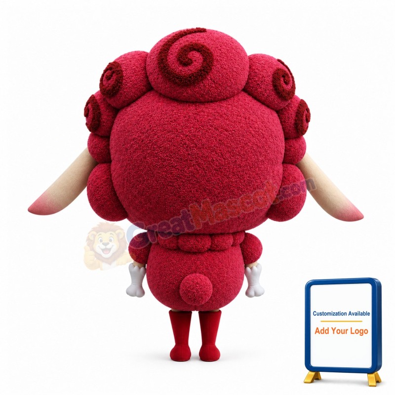 Big Head Red Fur Sheep Mascot Costume