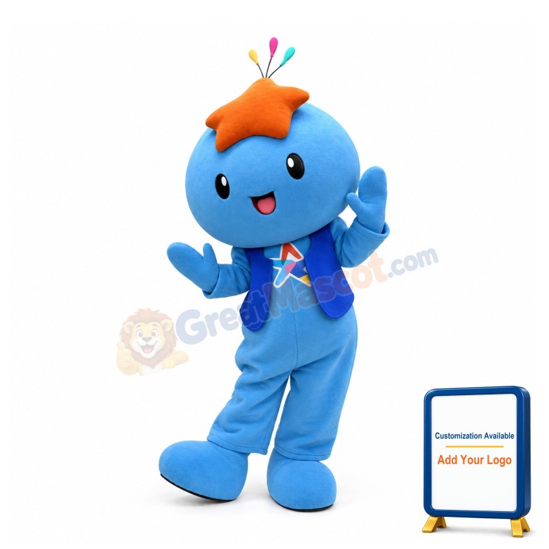 Blue Doll With Orange Starfish On Head Mascot Costume