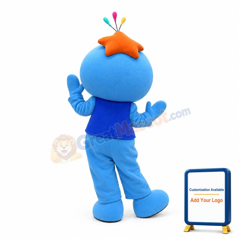 Blue Doll With Orange Starfish On Head Mascot Costume
