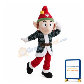 Big Nose Elf With Christmas Hat Mascot Costume