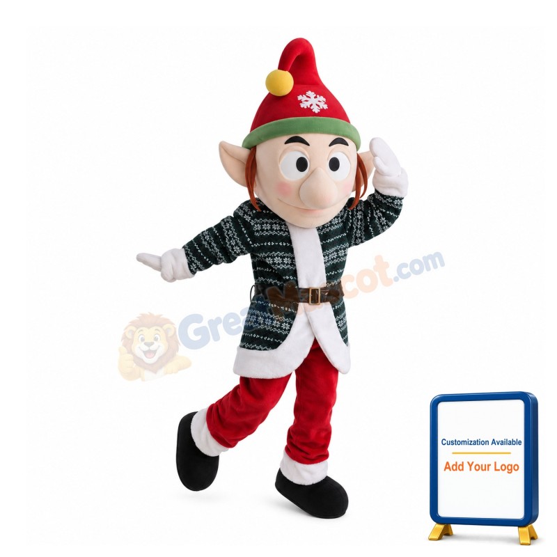 Big Nose Elf With Christmas Hat Mascot Costume