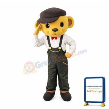 Saluting Yellow Bear Mascot Costume