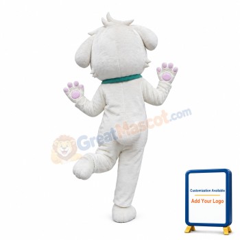 White Dog With Green Collar Mascot Costume