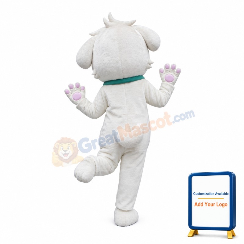 White Dog With Green Collar Mascot Costume