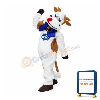 White Cow With Tongue Out Mascot Costume