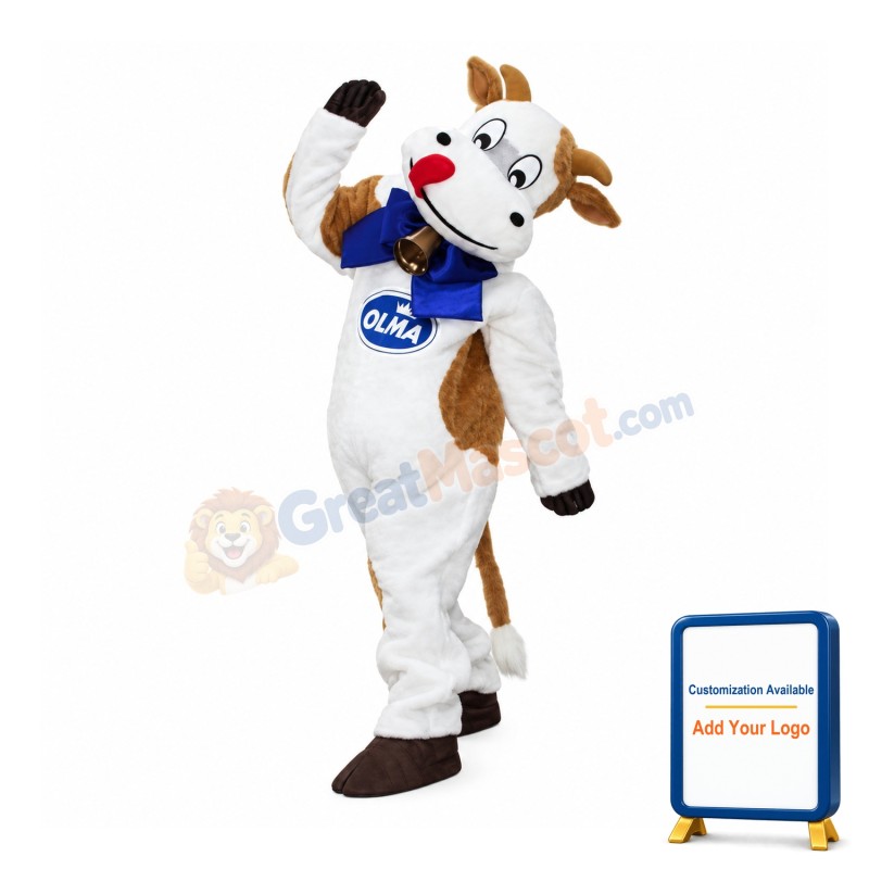 White Cow With Tongue Out Mascot Costume