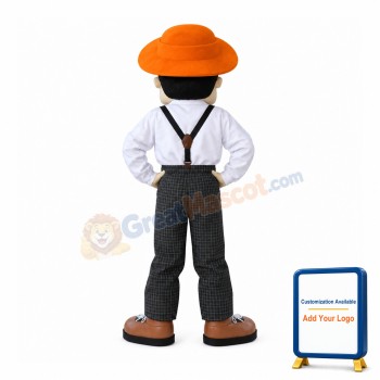 Simple Farmer With Orange Hat Mascot Costume