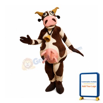 Suckling Cow Wearing Bell Mascot Costume