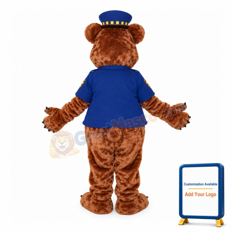 City Police Brown Bear In Uniform Mascot Costume