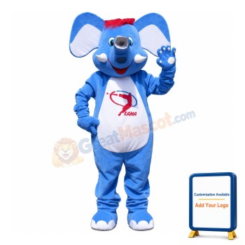 Polite Greeting Blue & White Elephant Mascot Costume