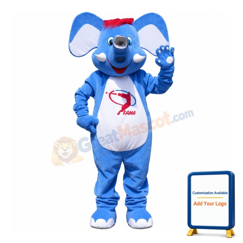 Polite Greeting Blue & White Elephant Mascot Costume