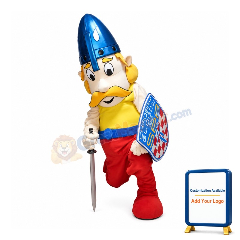 Brave Guard Holding Weapon And Shield Mascot Costume