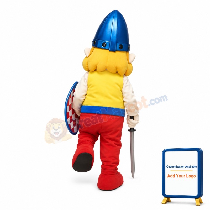 Brave Guard Holding Weapon And Shield Mascot Costume