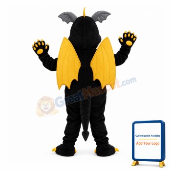 Black Evil Dragon With Yellow Wings Mascot Costume