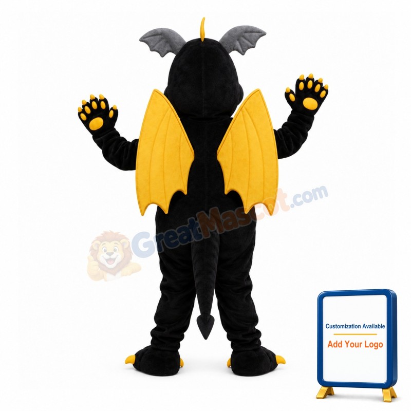 Black Evil Dragon With Yellow Wings Mascot Costume
