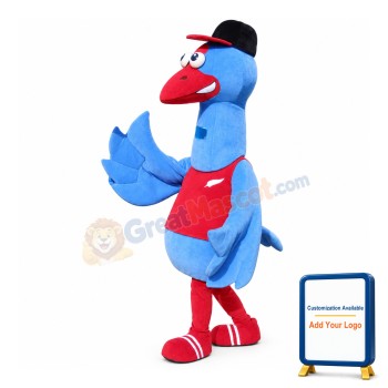Long Neck Blue Bird With Sports Vest Mascot Costume