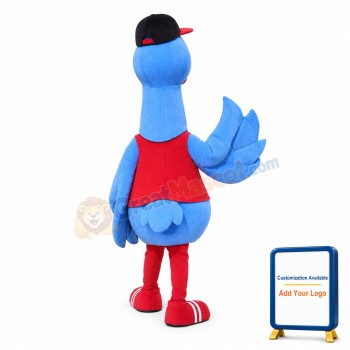 Long Neck Blue Bird With Sports Vest Mascot Costume
