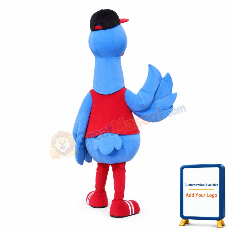 Long Neck Blue Bird With Sports Vest Mascot Costume