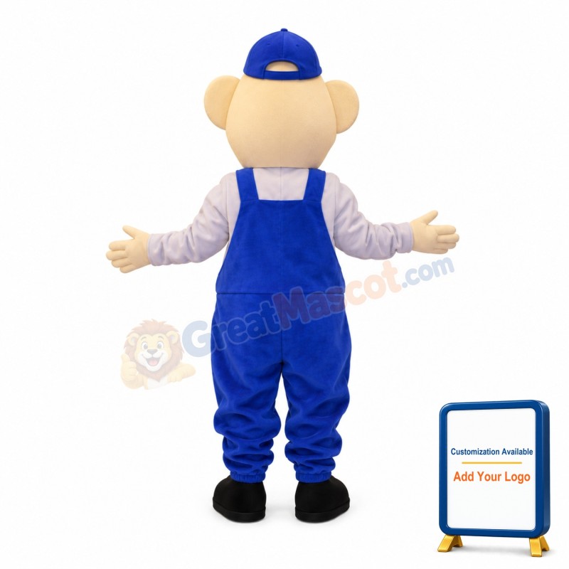 Big Nose White Bear Wearing Blue Pants Mascot Costume