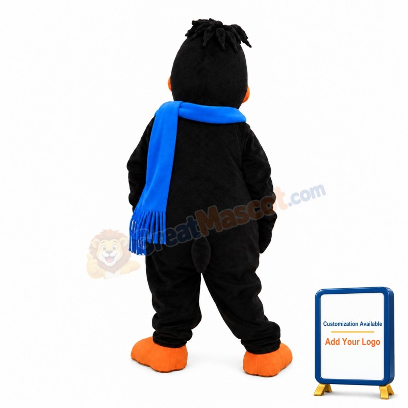 Adult Fancy Black Bird With Blue Scarf Mascot Costume