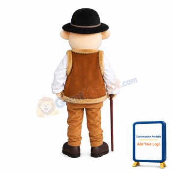 Kind Grandpa With Crutch Mascot Costume