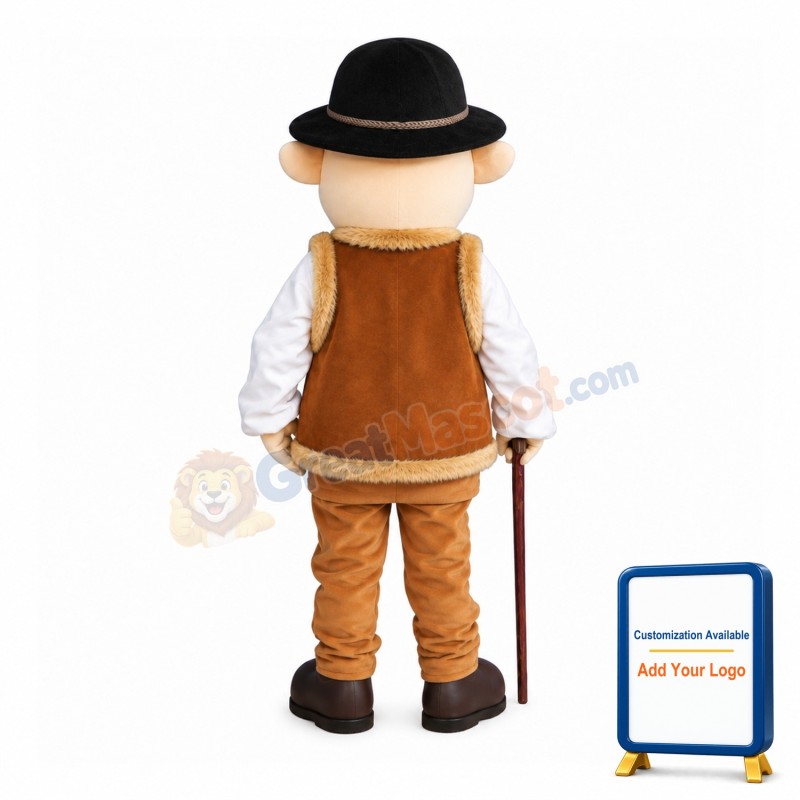 Kind Grandpa With Crutch Mascot Costume