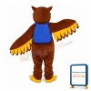 Brown Owl With Green Glasses And Blue Bag Mascot Costume