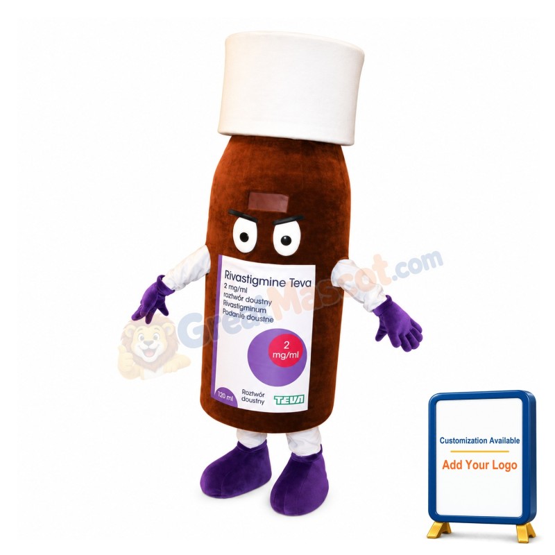 Brown Capsule Medicine Bottle Mascot Costume
