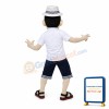 Casual Man With Woven Hat Mascot Costume