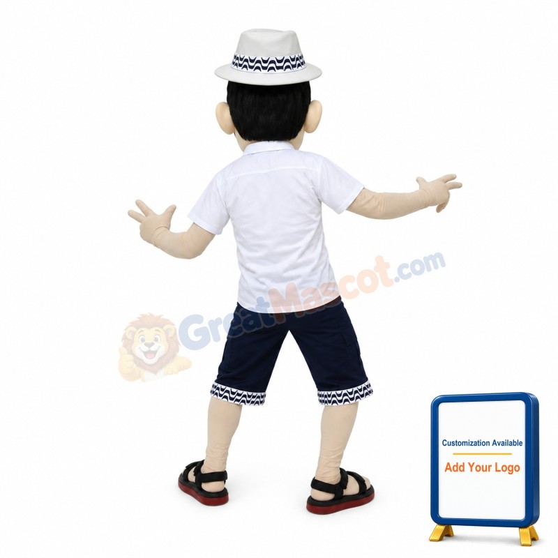 Casual Man With Woven Hat Mascot Costume