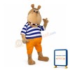 Cartoon Smiling Hippo In Striped Shirt Mascot Costume