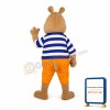 Cartoon Smiling Hippo In Striped Shirt Mascot Costume