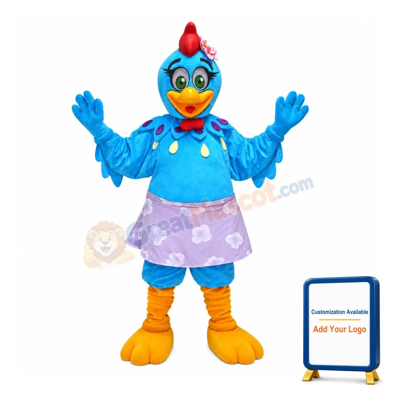 Blue Chicken With Flower Skirt Mascot Costume