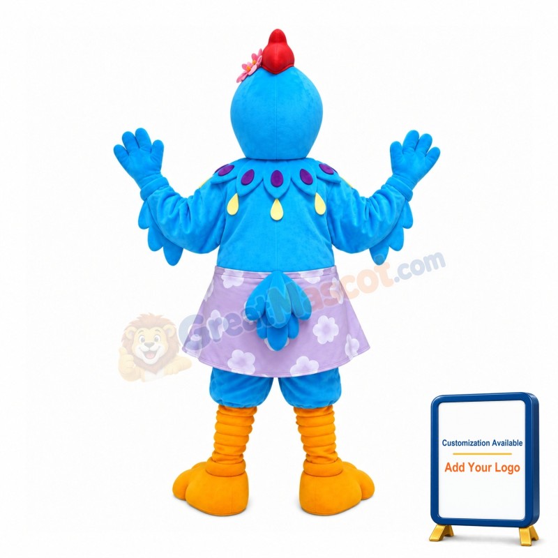 Blue Chicken With Flower Skirt Mascot Costume