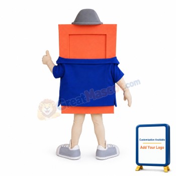 Square Body Doll With Blue Coat Mascot Costume
