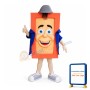 Square Body Doll With Blue Coat Mascot Costume
