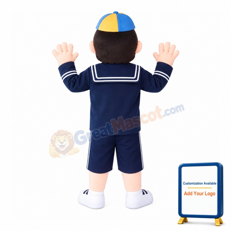 Big Head Fat Child With School Uniform Mascot Costume