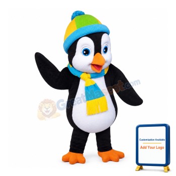 Frightened Penguin With Wool Cap Mascot Costume