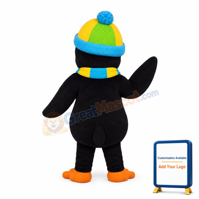Frightened Penguin With Wool Cap Mascot Costume